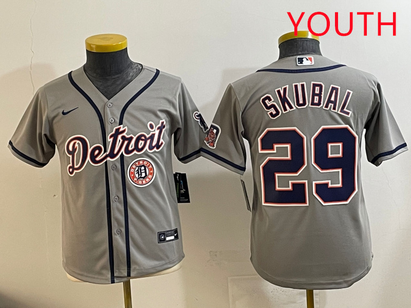 Youth 2025 Detroit Tigers #29 Skubal grey Nike MLB jersey->youth mlb jersey->Youth Jersey